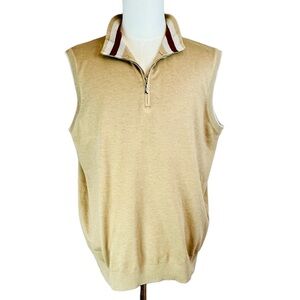 PAUL JONES PJ  Tan Brown 1/4 Zip Sweater Vest Men's  Sz XL Golf Preppy‎